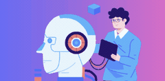 Animated illustration of an engineer configuring an AI system