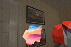 AR portal effect overlaying a colorful landscape into a room